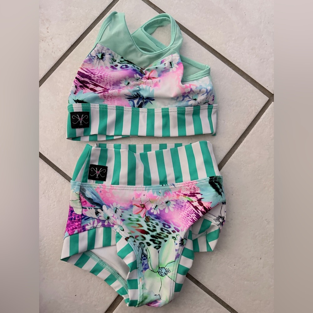 Kids Aqua and Pink Floral Matching Set